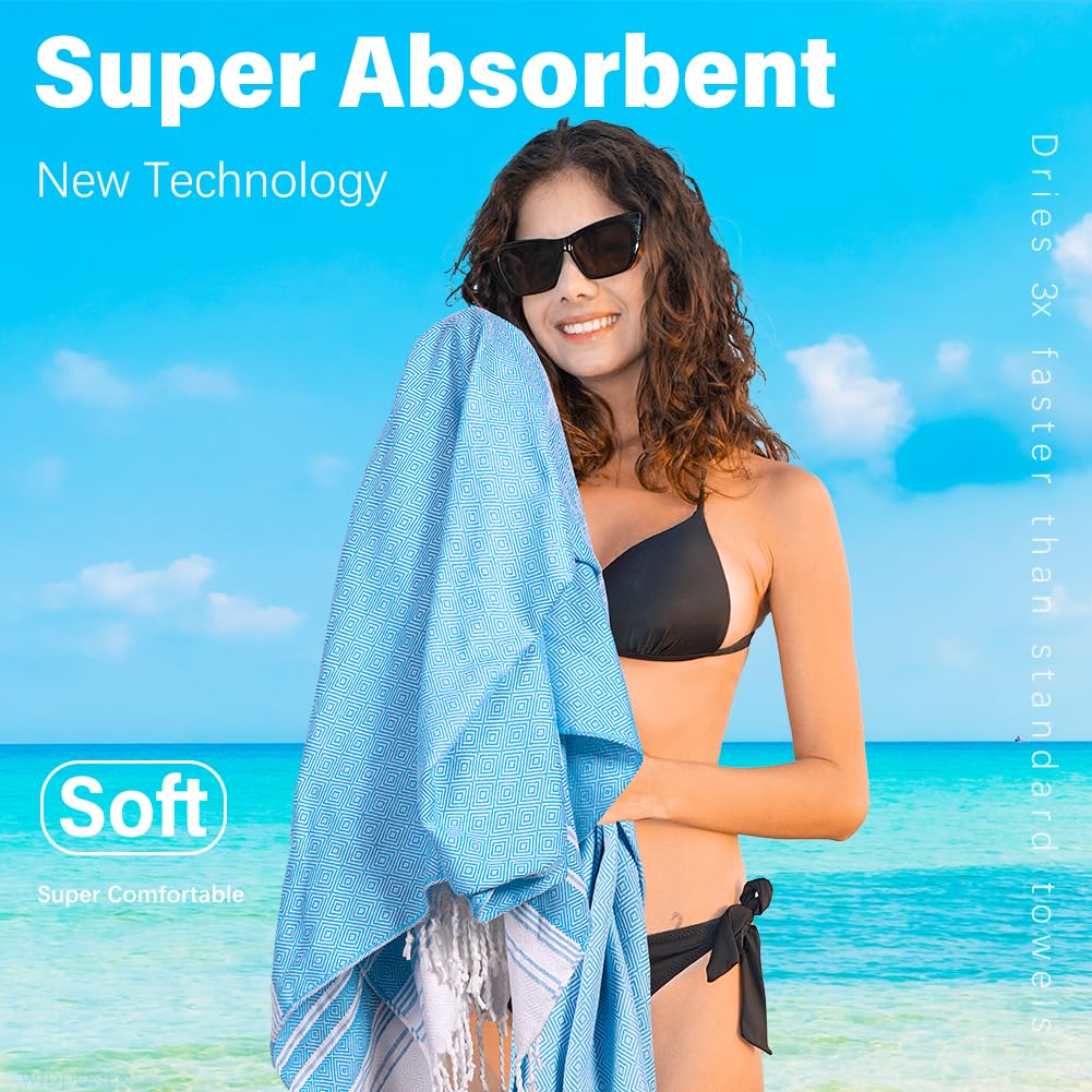 Widdonen Türkisches Strandtuch, extra groß, 79 x 36 cm, 6er-Pack, schnell trocknend, kompakt