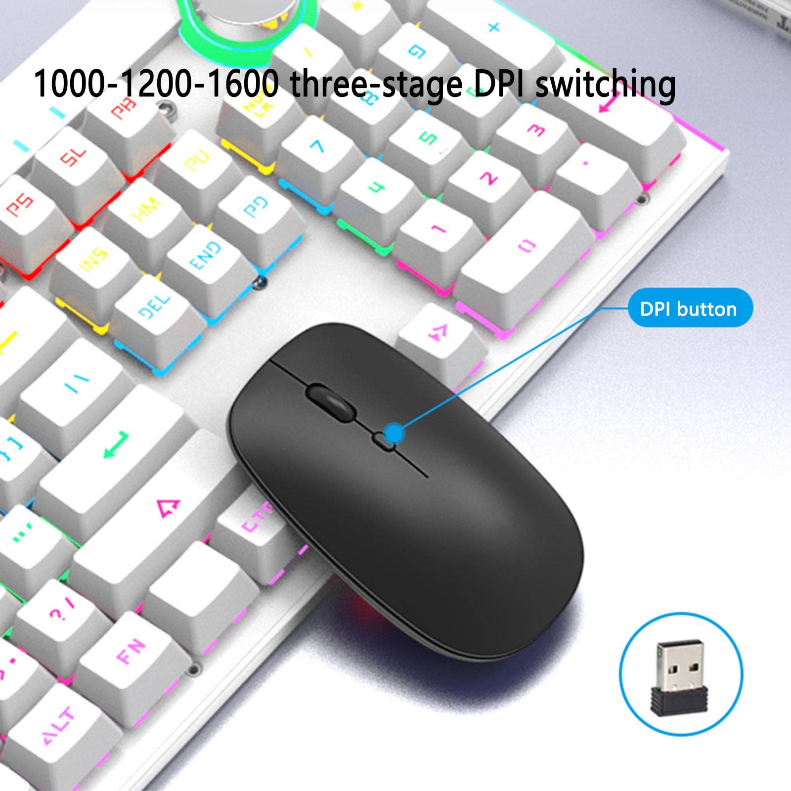 Mysz Mysz bezprzewodowa Mysz komputerowa do laptopa USB do gier Ergonomiczna mysz z możliwością ładowania Urządzenie wskazujące Bluetooth 2,4 GHz Fotoelektryczny(White)