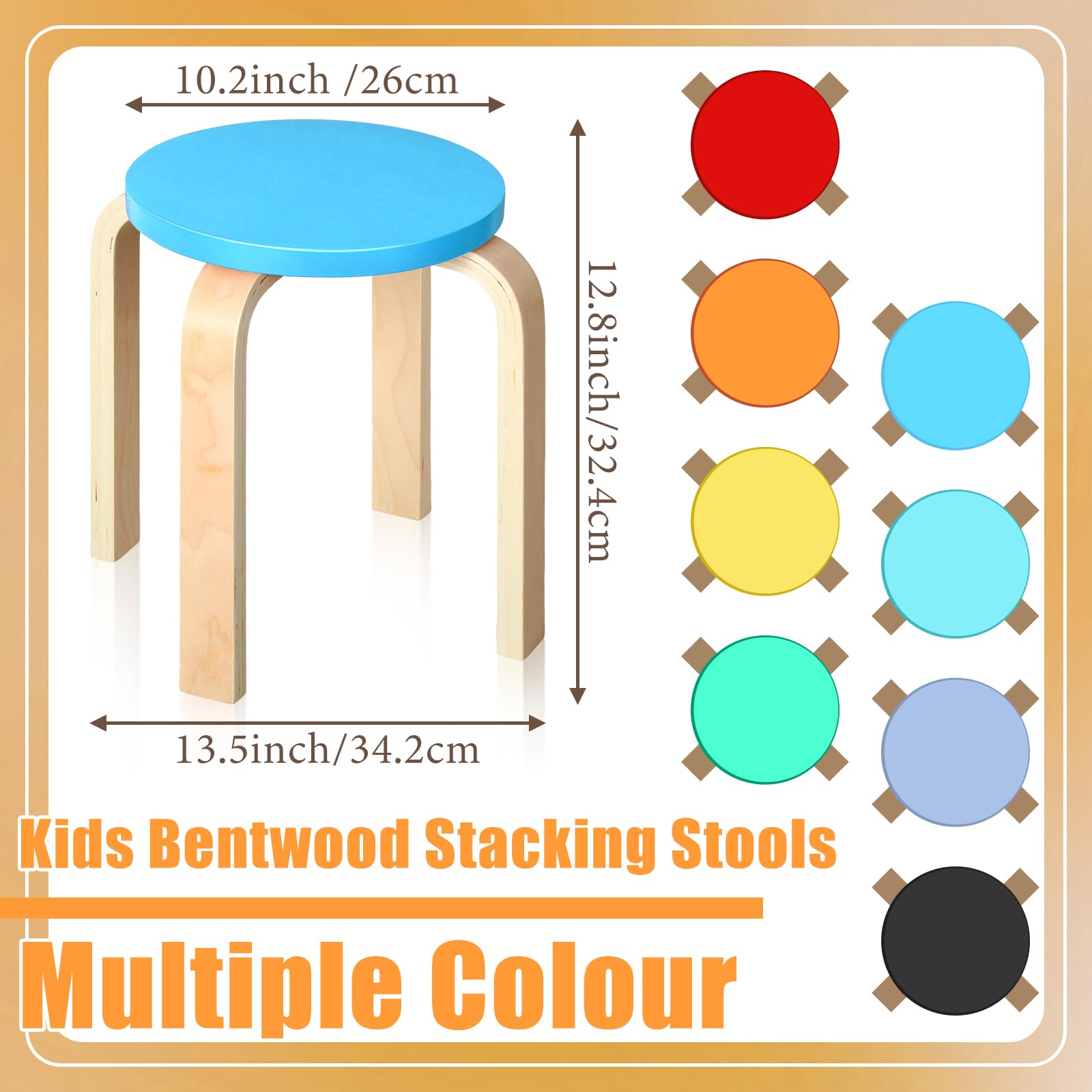 Kigley 8 Pcs Bentwood Stacking Stool for Kids Colored Durable Round Nesting Stool Flexible Portable Bentwood Stool Wood Stackable Stool Chairs for Children Playroom Daycare Home Classroom