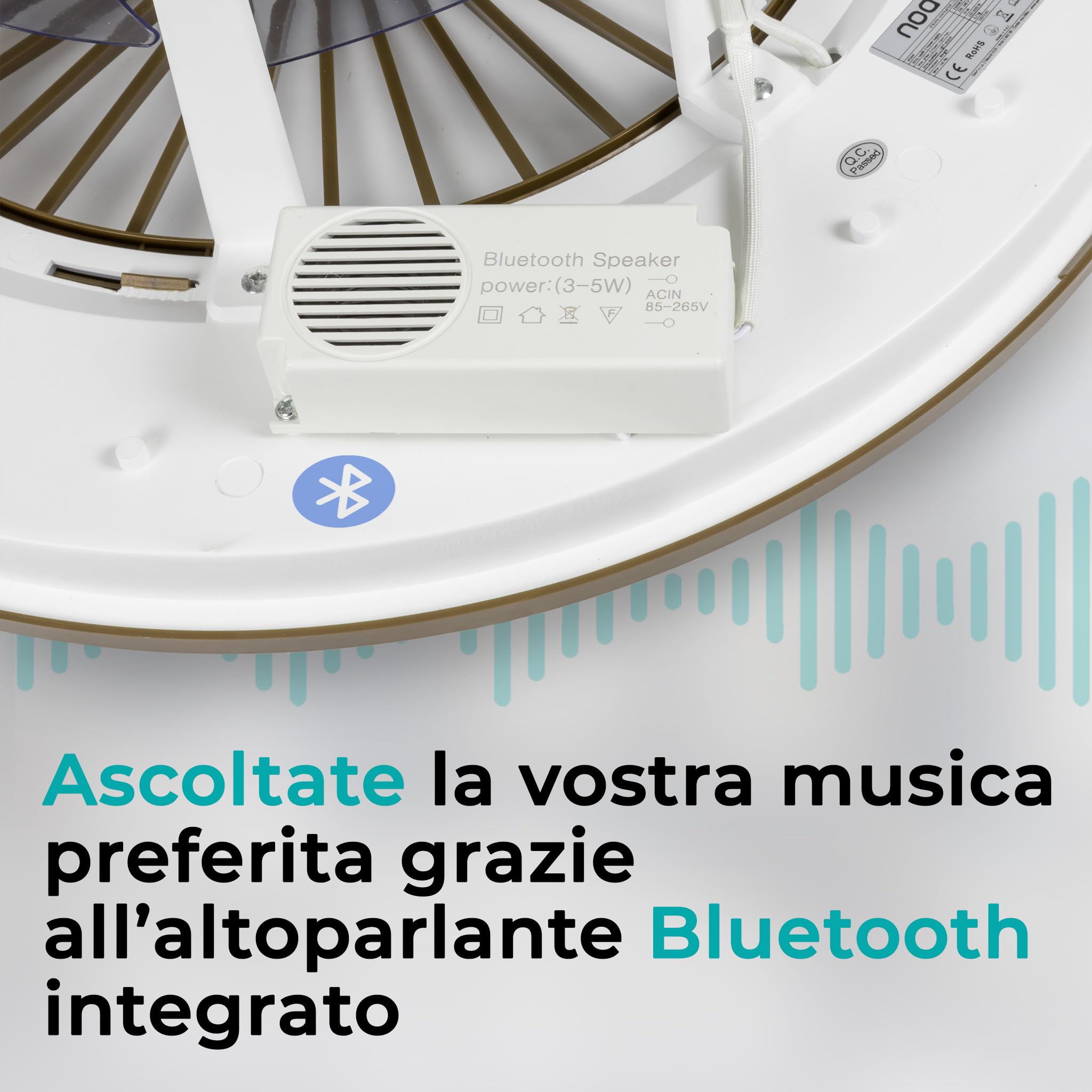 Noaton® Vega marrone 11056CR Ventilatore da soffitto con luce, telecomando, attenuazione LED max 44 W, 3 temperature di colore regolabili, timer, flusso d'aria fino a 61 m3/min, Ø56 cm
