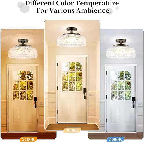 Miniatura 4 de Lamomo Lámpara de techo semiempotrada, lámpara de pasillo de bronce más grande mejorada, 3 bombillas de vidrio de globo cerca del techo, luz