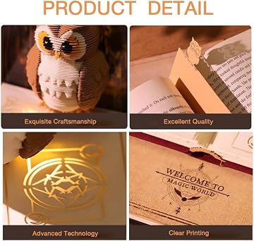 MAXFOREST 3D Calendar 2026 with LED Light & Memo Pad, Timepiece Planner Tear-Away Paper Carving Art, Creative Perpetual Organizer for Office Home Decor, Ideal New Year Holiday Gift (Owl)
