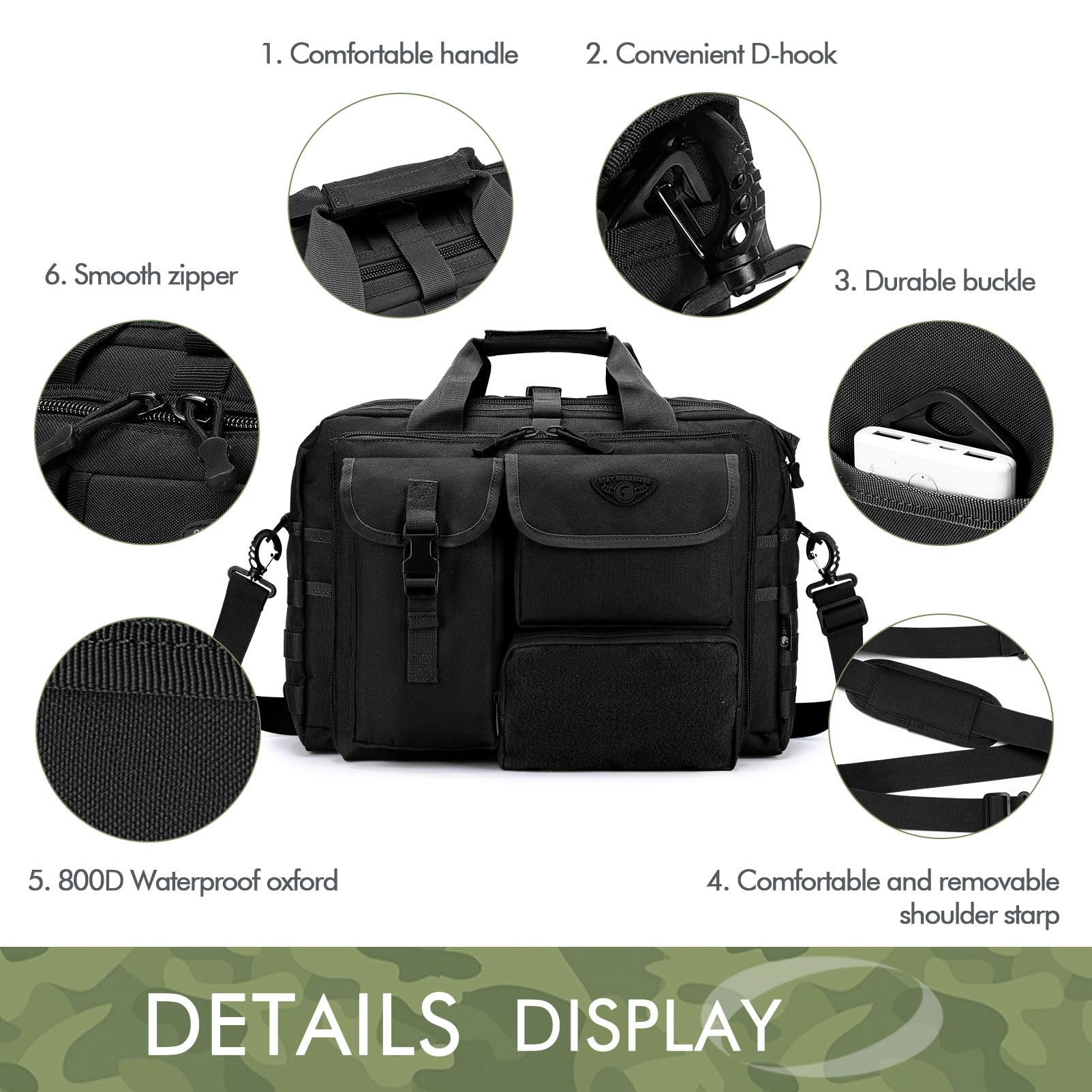 BAGZY Bolso Hombre Ordenador Portátil Antirrobo Maletín Portátil 14/15.6 Pulgadas Impermeable Militar Táctica Portadocumentos Hombre Bolsa para Negocios Trabajo Viajes y Maestro Noir