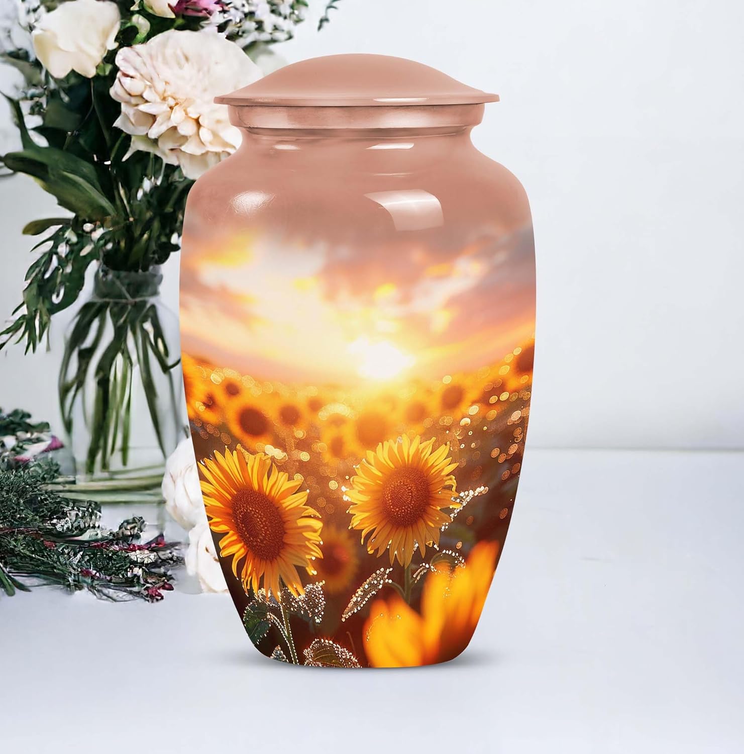 Sunflower Twilight - Large with Velvet Bag - Urn for Human Ashes for Adult Male & Female - Memorial for Human Remains Mom & Dad - Cremation Urn for Adult Men & Women - Funeral Decorative Urns