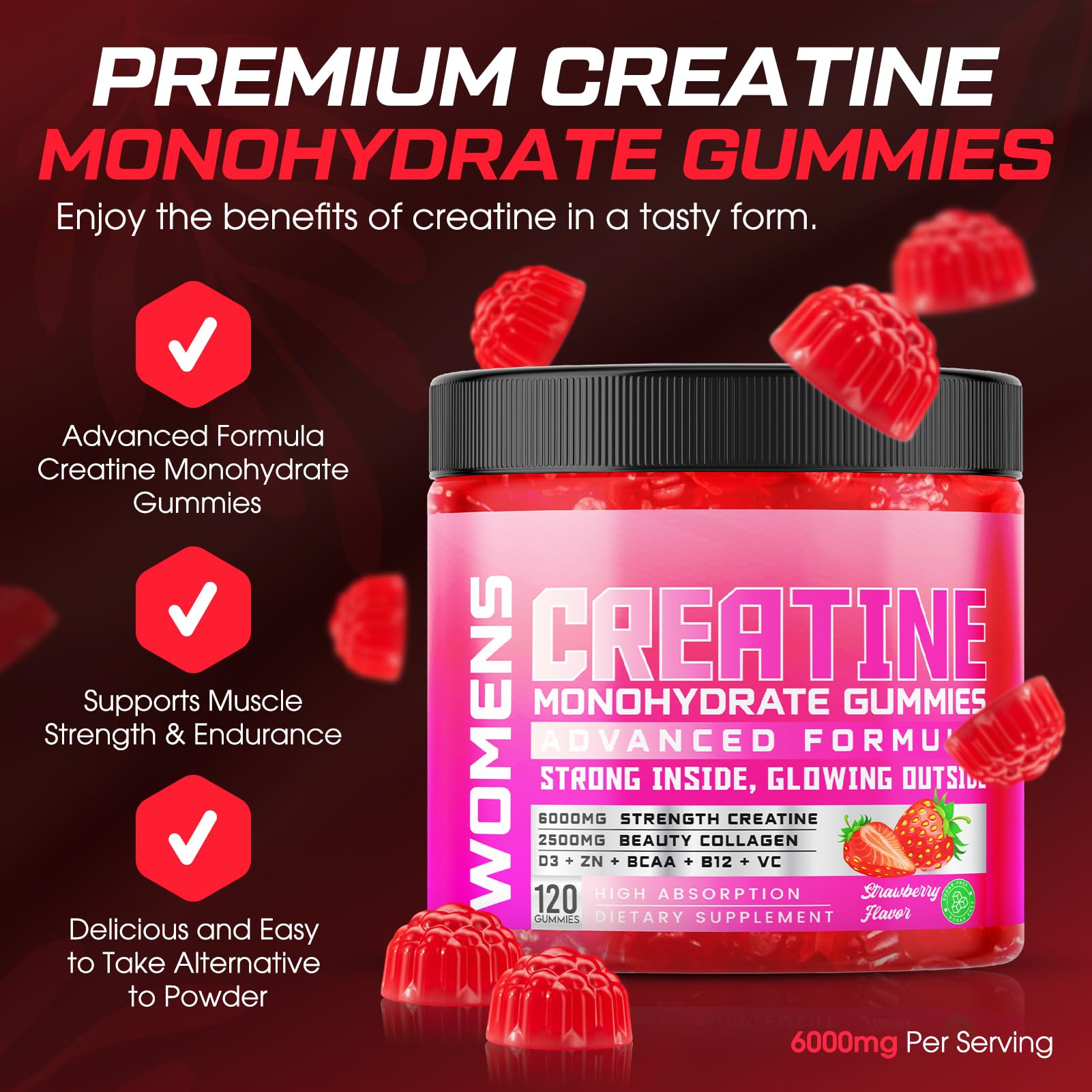 Creatine for Women, 6000mg Creatine Monohydrate Gummies with Collagen, BCAA — Amazon image 2