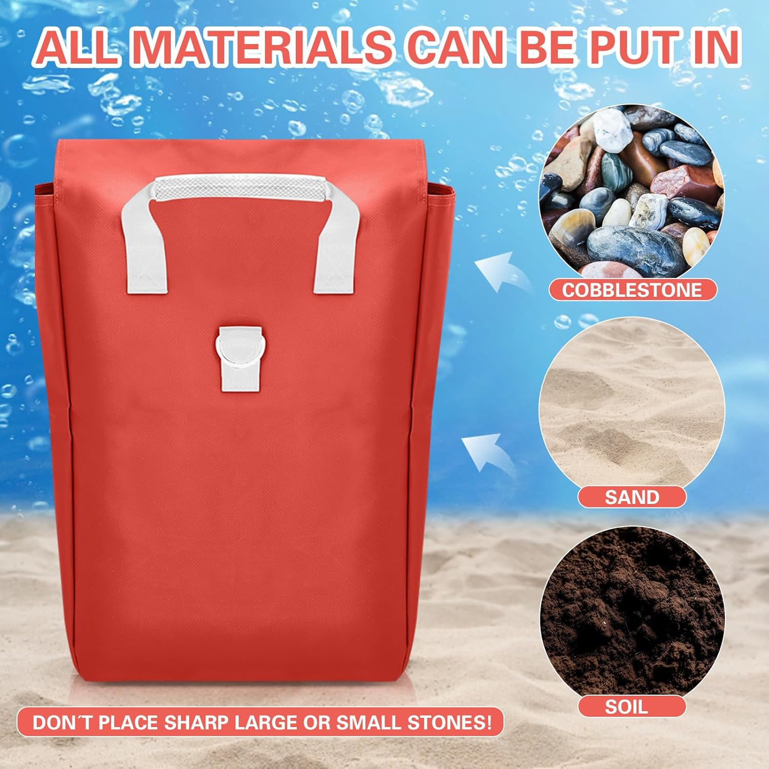 4 Pcs Vinyl Sand Bags for Bounce House 17'' x 12'' Inflatable Water Bounce House Sand Bag to Support & Anchor Inflatables Tents Water Slides Canopies Commercial, Holds up to 50 Lbs (Red)