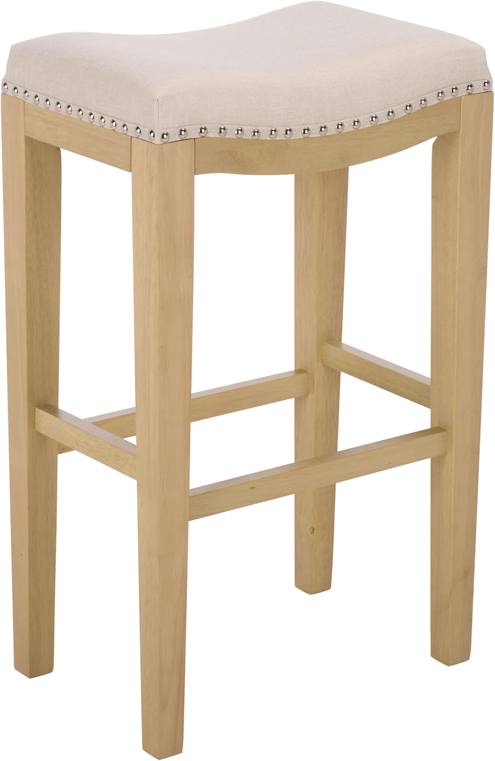SAFAVIEH Furniture - Amabi 30-Inch Bar Stool - Cream Linen & Natural Brown Legs - Solid Wood - Ideal for Kitchen, Dining Room (BST5602A)