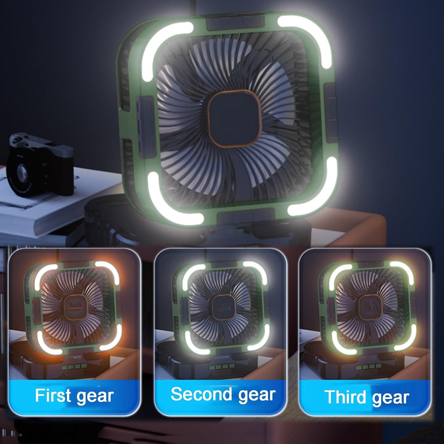 Foldable Solar Fan, Portable, 6-speed Setups, Timer Mode, ABS, Water Proof, Wireless, Office Desk Fans, Wide-angle Airflow, for Outdoor Camping, Bedrooms, and Kitchens