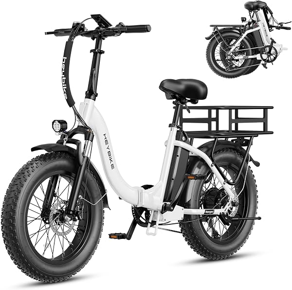 Heybike Ranger Electric Bike for Adults, Peak 1400W Upgraded Motor Ebike, 28MPH [20" Fat Tire All-Terrain] 600Wh Removable Battery Folding Step-Thru E Bike with Front Suspension