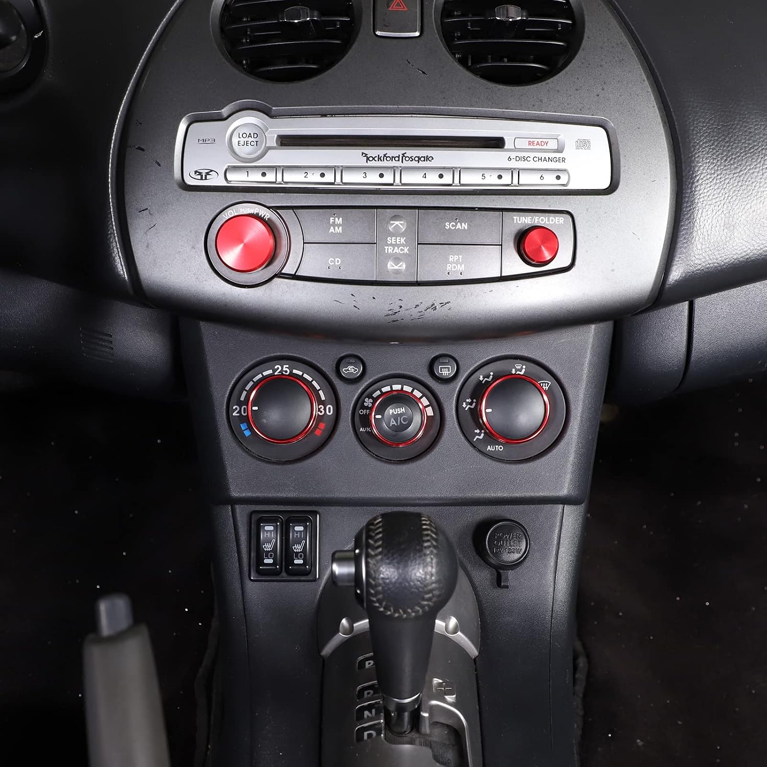 Sekhyna Air Conditioner Adjustment Knob Trim Ring Cover Compatible with Mitsubishi Eclipse 2006-2011 Aluminum Alloy 5PCS Center Console Volume Knob Cover Trim Accessories (Red)