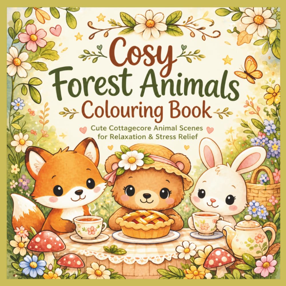 Cosy Forest Animals Colouring Book / 8.5" x 8.5": Cute Cottagecore Animal Scenes for Relaxation & Stress Relief