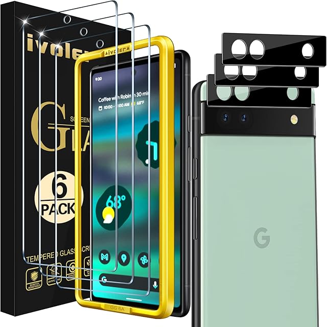 ivoler [3 Pack Screen Protector Compatible with Google Pixel 6A With Easy Frame Tool, [3 Pack] Camera Lens Protector for Google Pixel 6A, Tempered Glass Film [Crystal Clear]