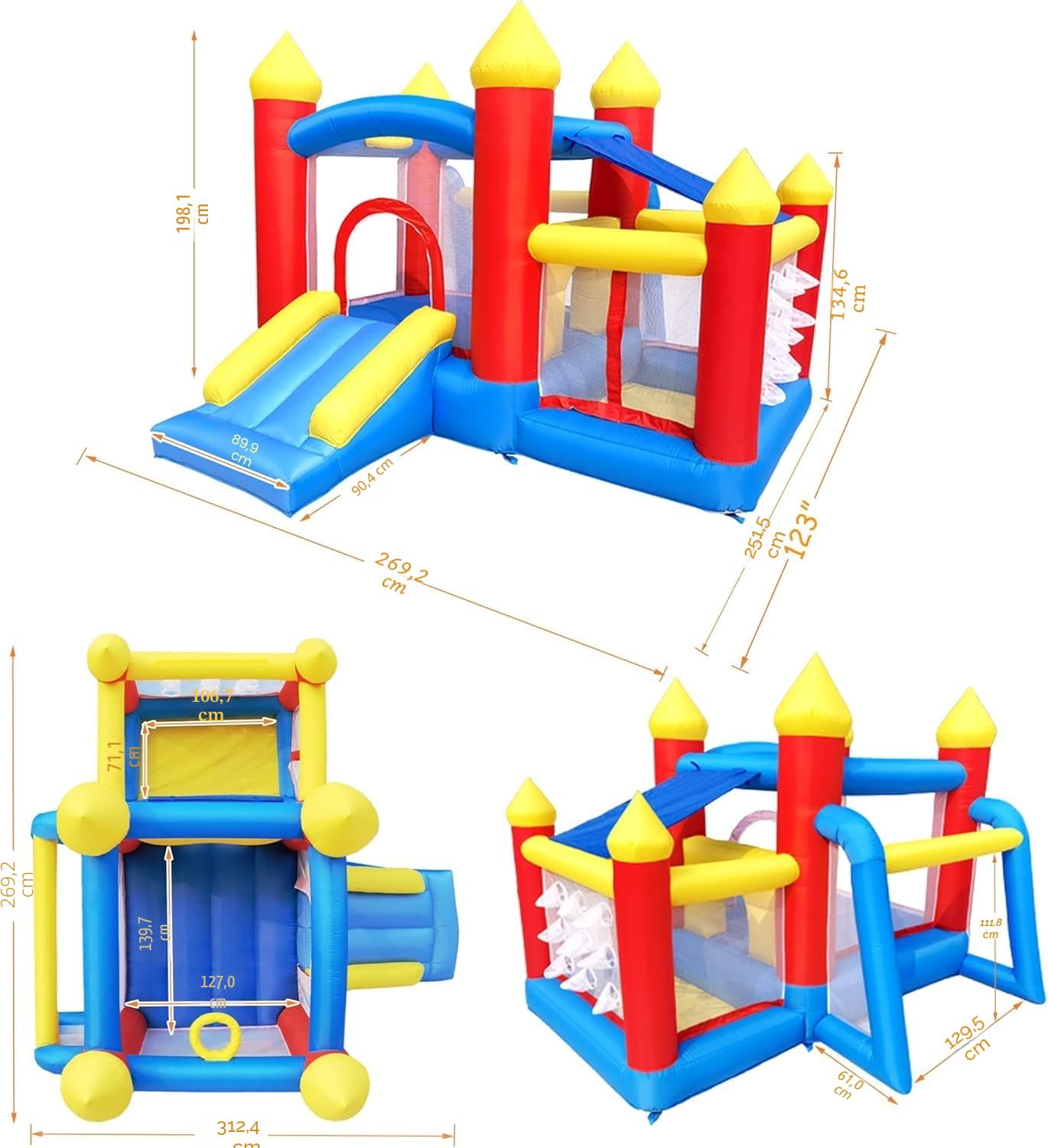 Ballsea Castello gonfiabile per bambini con ventilatore. Adatto per bambini da 3 a 8 anni, castello gonfiabile per interni bambini 312 × 272 × 200 cm