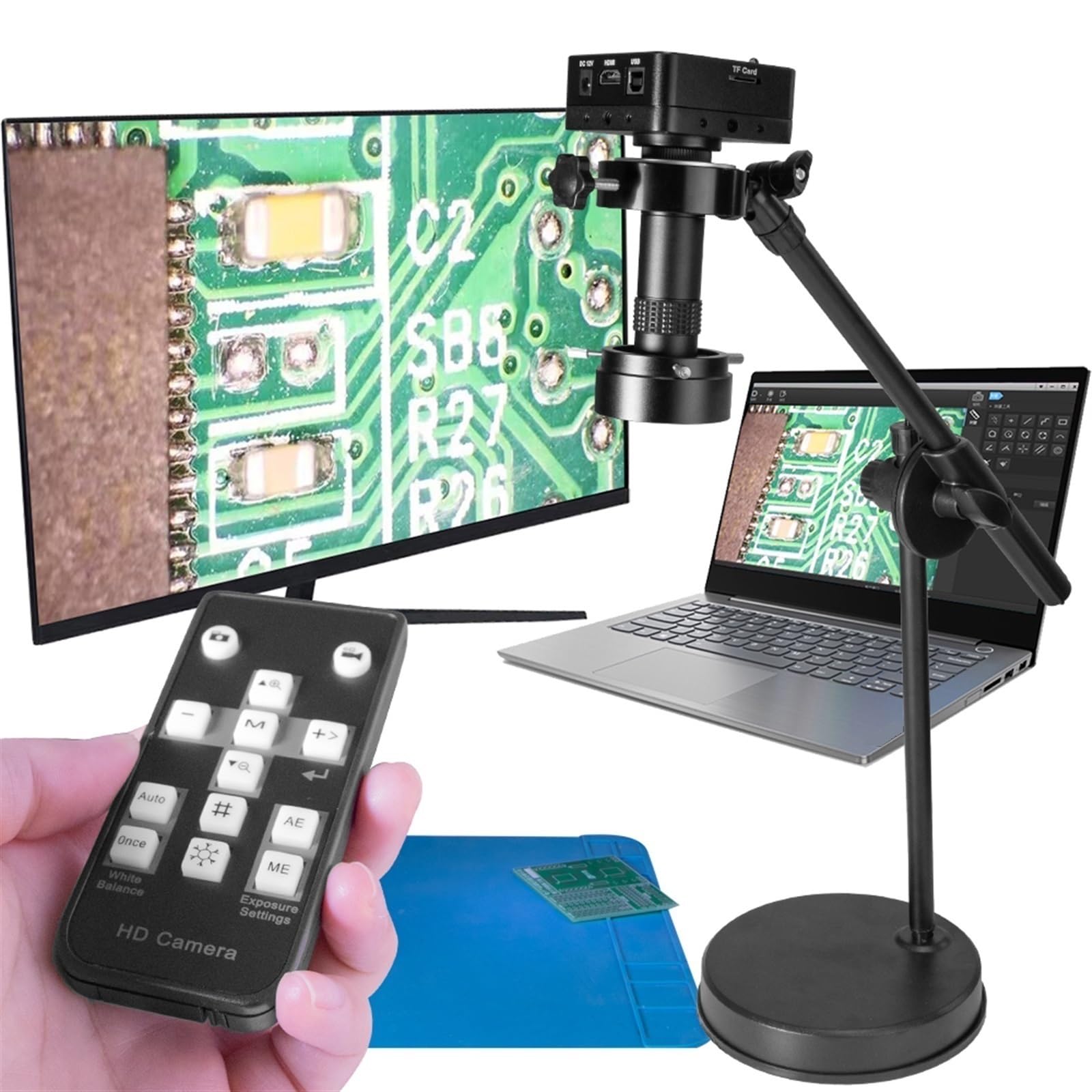 Przemysłowa Kamera Cyfrowa Z Mikroskopem 38 MP HDMI Wyjścia USB 130X C-Mount Stojak Na Obiektyw 40 Lampa Oświetlająca LED Precyzyjny Najwyraźniejszy(F Camera Lens Light)