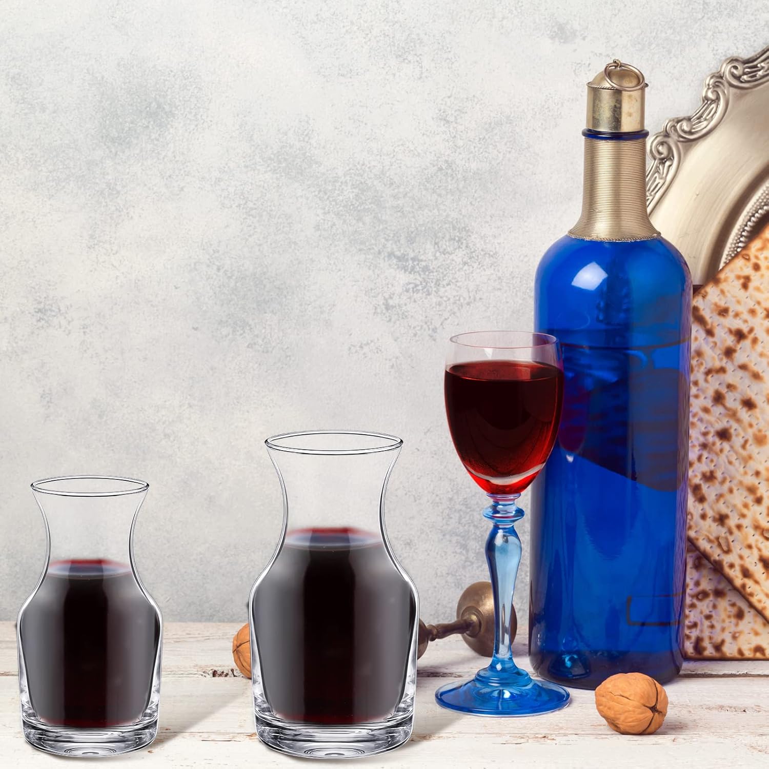 Irenare 24 Pack Mini Wine Carafe Single Serving Glass Wine Individual Small Carafe Decanter for Juice Water Dinner Parties Tastings Bars Restaurants, 6.5 oz, 7.7 oz