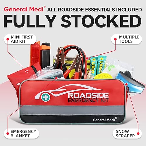 Miniatura 5 de General Medi 127-Pieces Roadside Car Emergency Kit Include Mini First Aid Kit, Jumper Cables,Tow Rope, Bandage, Safety Vest, Emergency Triangle, All
