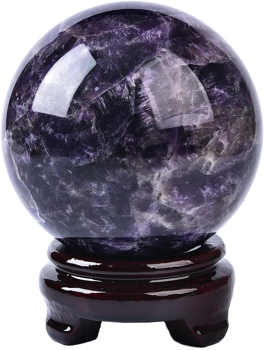 Large Dream Amethyst Crystal Ball with Stand Healing Crystals Sphere for Meditation, Divination, Witchcraft 100-110mm/3.9-4.3"
