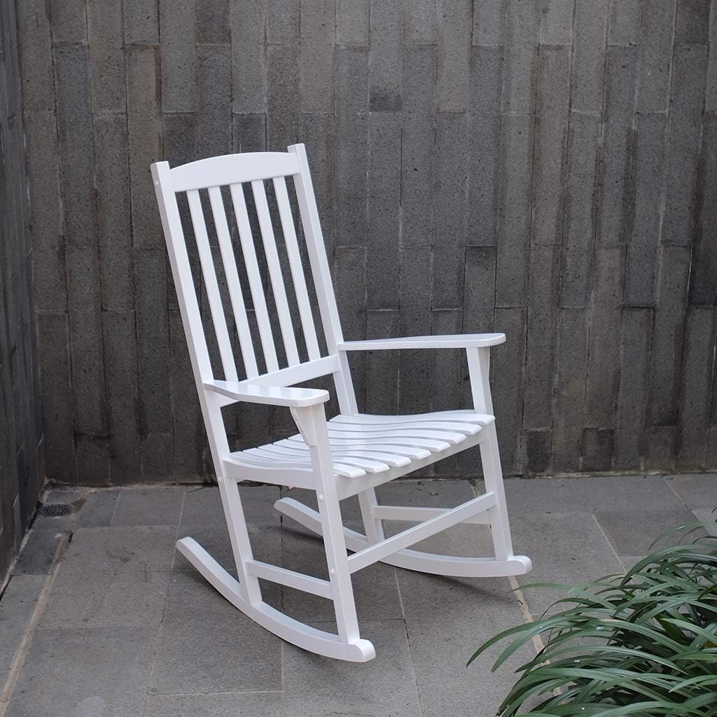 Cambridge Casual Bentley Solid Wood Porch Rocking Chair, White – Outdoor Wooden Rocker for Patio, Front Porch, Comfortable Contoured Seat