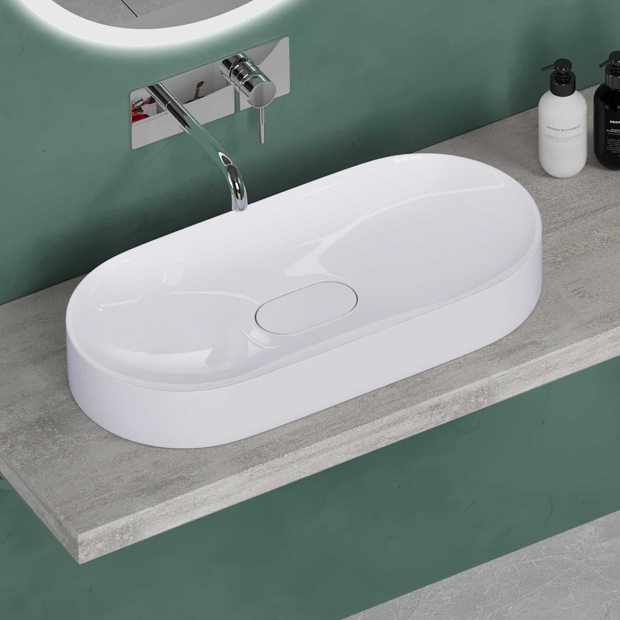Mai & Mai Lavabo da Appoggio 70x35.5x10cm, Lavandino Bagno Colossum826 Lavabo da Marmo Fuso, Bianco Lucido