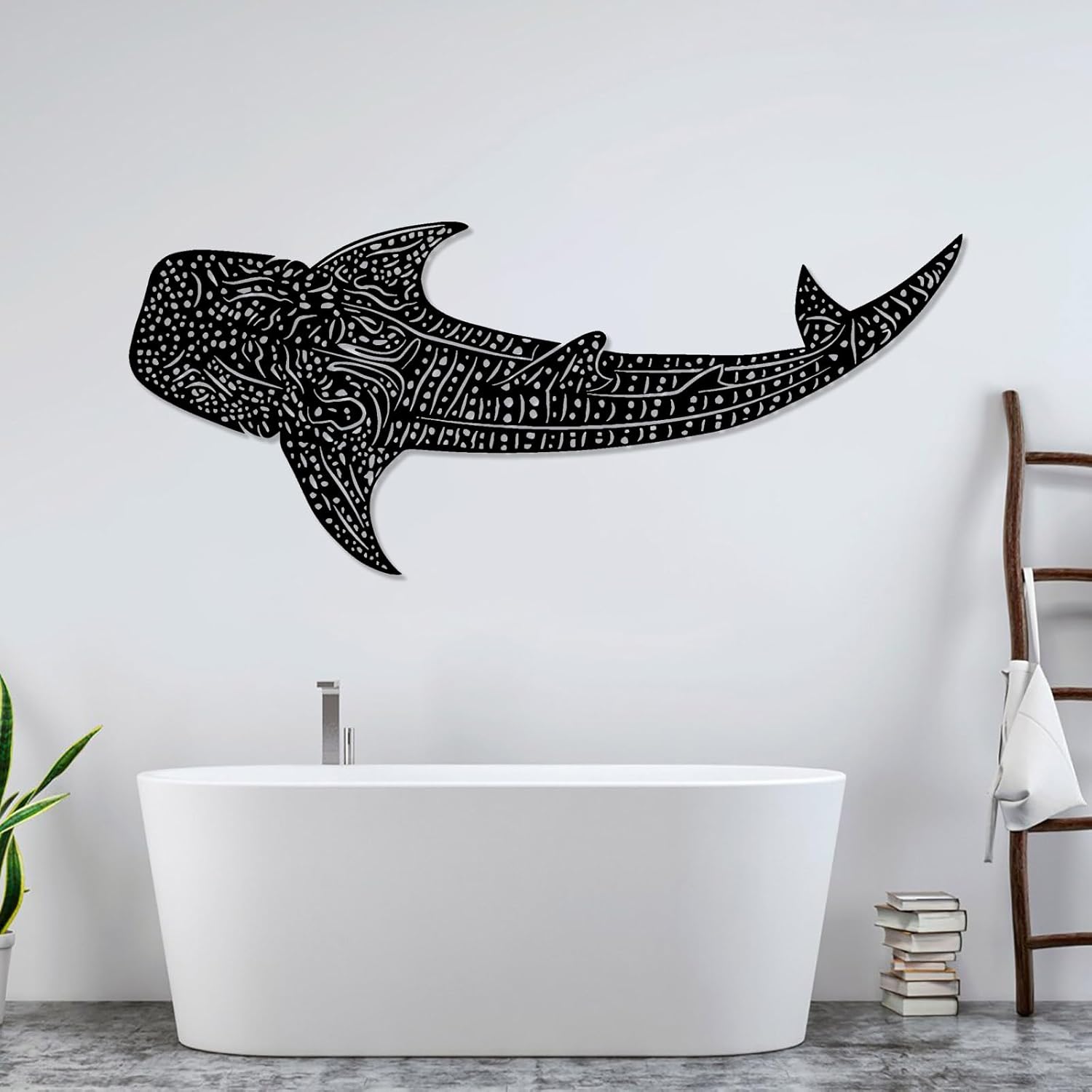 Whale Shark Metal Wall Art, Whale Shark Wall Decor, Shark Themed Modern Design Wall Decor, Marine Life Metal Wall Art, Ocean Wall Art, Bathroom Wall Art, Wildlife Lover Gift (25"x59"|64x150cm, Black)