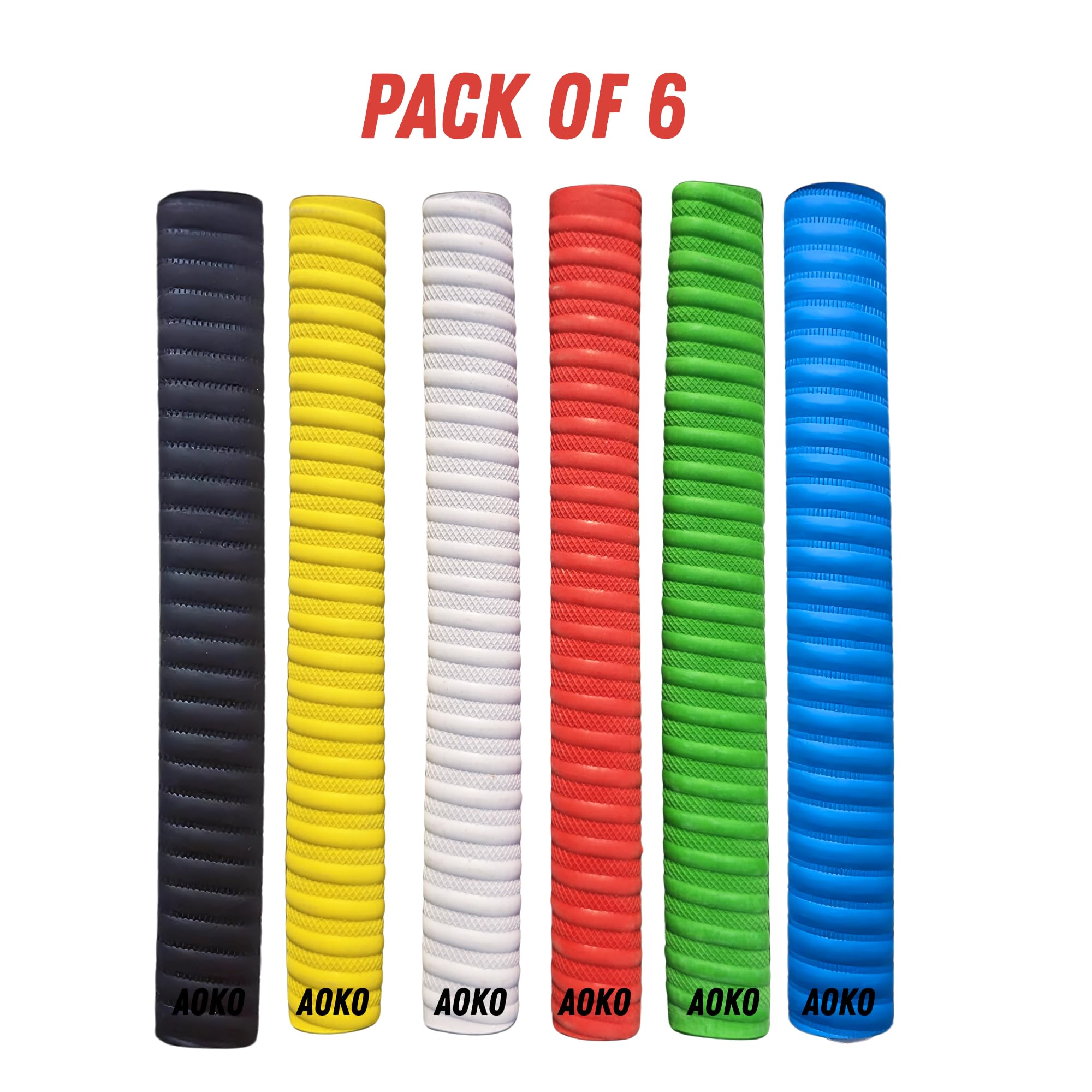 AOKORubber Cricket Bat Grips for Better Shock Absorption, Extra Cushioning for a Soft Touch, Pack of 6 Color may vary