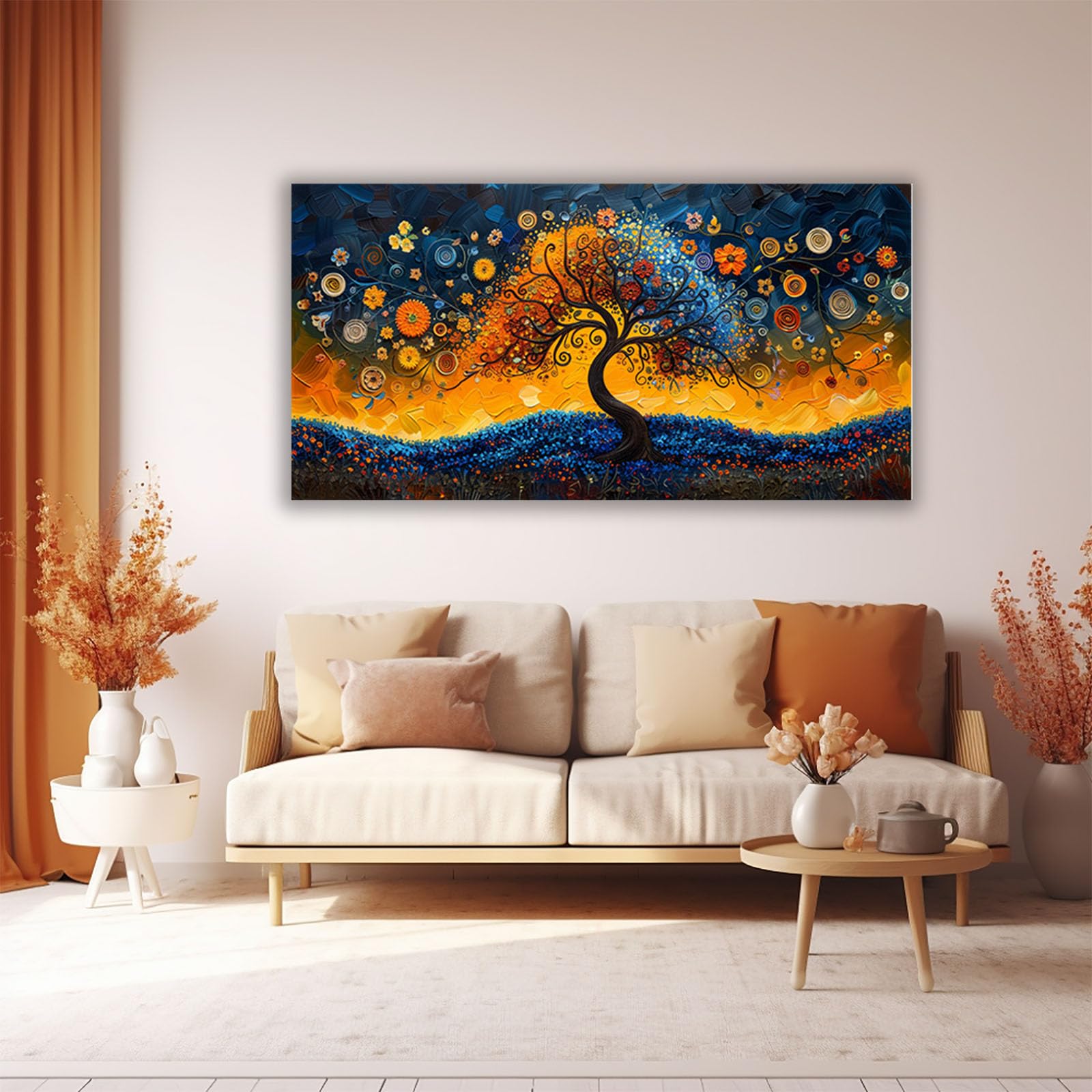 Amazon.co.jp: SHYAMIC 抽象的なカラフルな生命の木キャンバス絵画, 夜