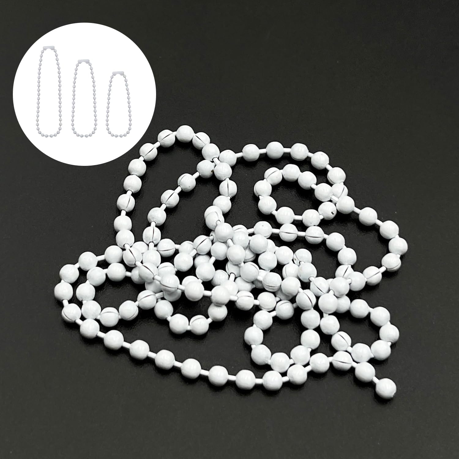 Ceiling Fan Pull Chain Extender, 12Feet 3mm Diameter Beaded Ball Fan Light Extension Pull Chain with 10 Matching Connectors (white)