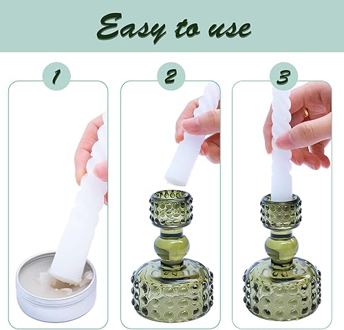 Miniatura 4 de Juego de 3 portavelas cónicos en relieve de lunares con adhesivo de velas de cera, portavelas de vidrio verde salvia para velas de 0.8 pulgadas para