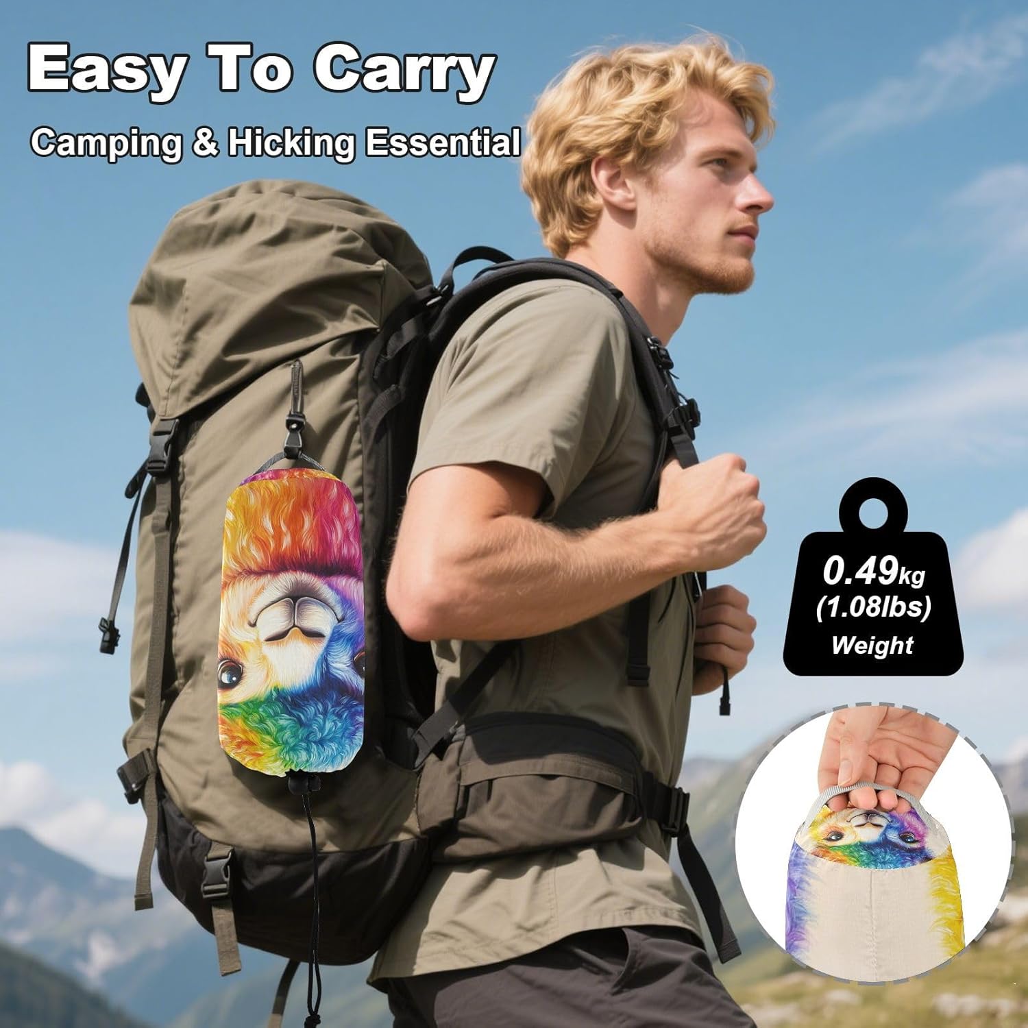 ALAZA Cute Alpaca Rainbow Llama Camping Hammocks Single or 2 Person 500 lbs Portable Parachute Travel Hammock w/Tree Straps for Hiking Backpacking Indoor Outdoor