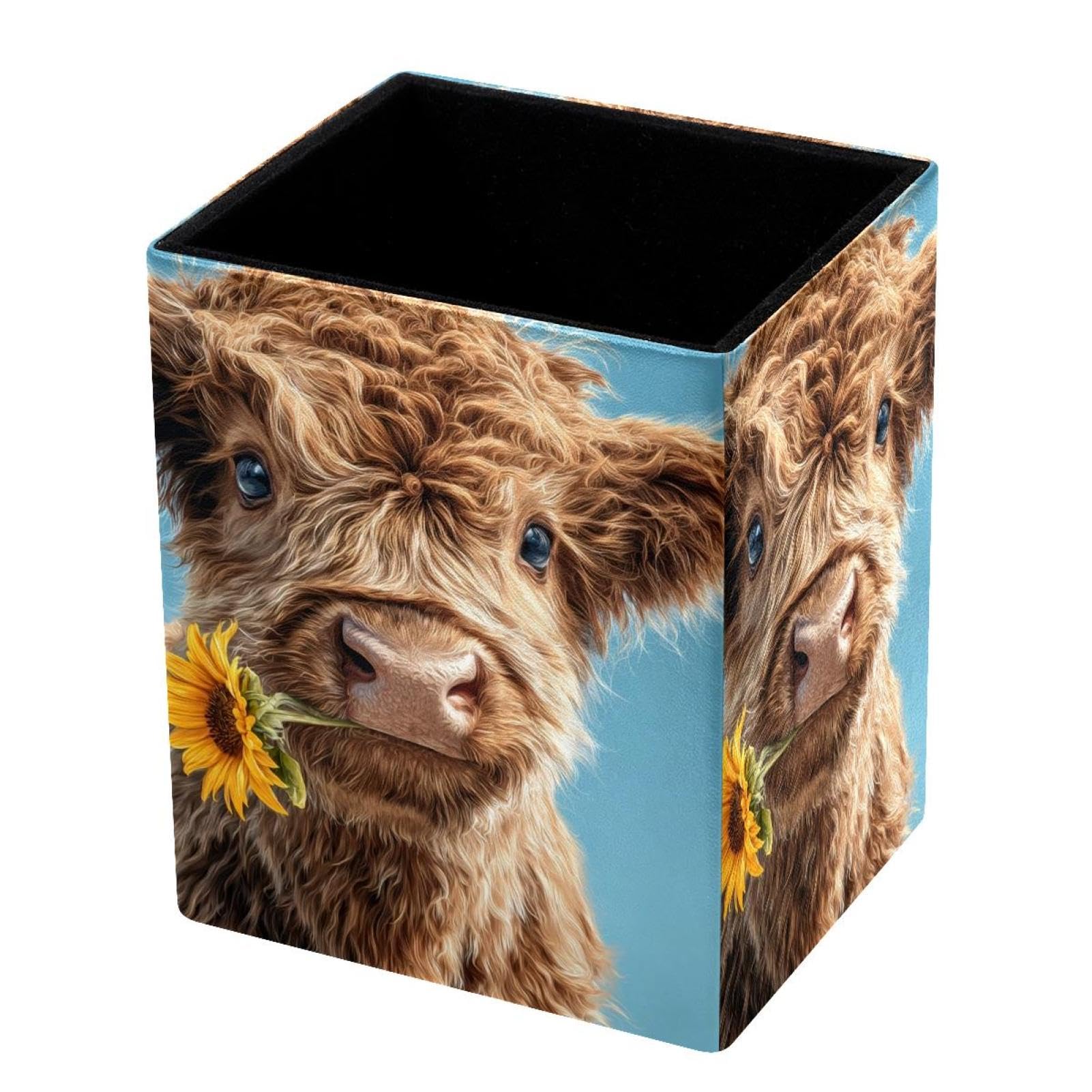 VAPOKF Pencil Holders for Desk, Highland Cow Printed Pen Holders Pen Pot Makeup Brushes Storage Desktop Stationery Supplies Organiser for Home Office