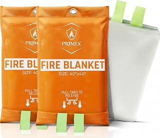 Emergency Fire Blanket 40"x40" (2-Pack) – Fireproof Survival Blanket for Home, Kitchen, RV & Camping – Smothers Grease & Electrical Fires – Reusable, Pet & Family Safe Fire Safety Gear