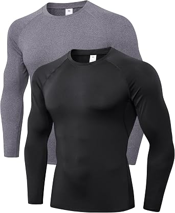 2er Pack Herren Kompressionsshirt Langarm Funktions Shirt Sportshirt Laufshirt