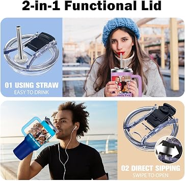 Personalized 40 OZ Tumbler with Picture Logo Text Name, Custom Water Bottle