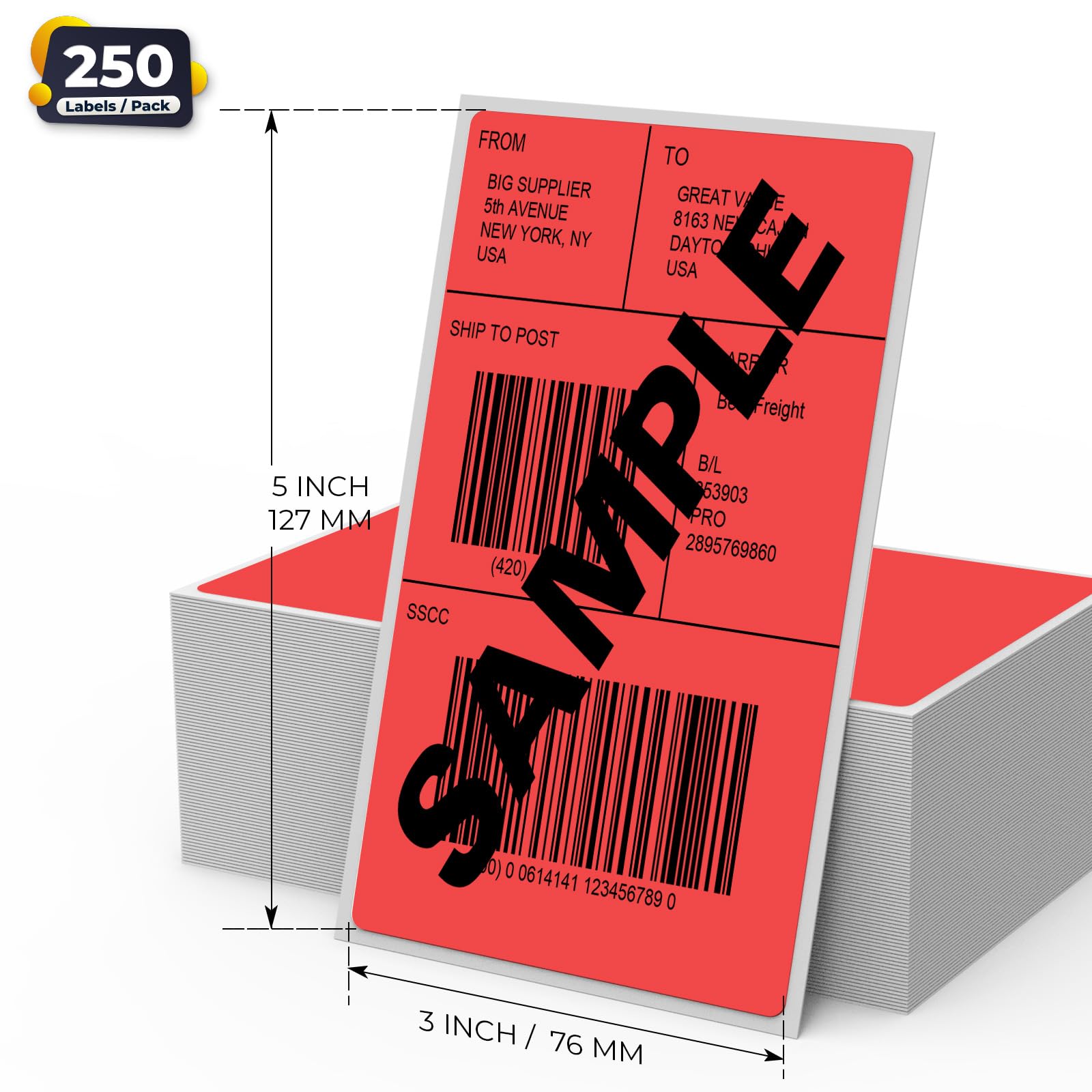 Etichette per spedizione, 76 x 127 mm, in vinile, autoadesive, termiche, impermeabili, perforate, per ufficio, magazzino, nome, indirizzo, 300 pezzi