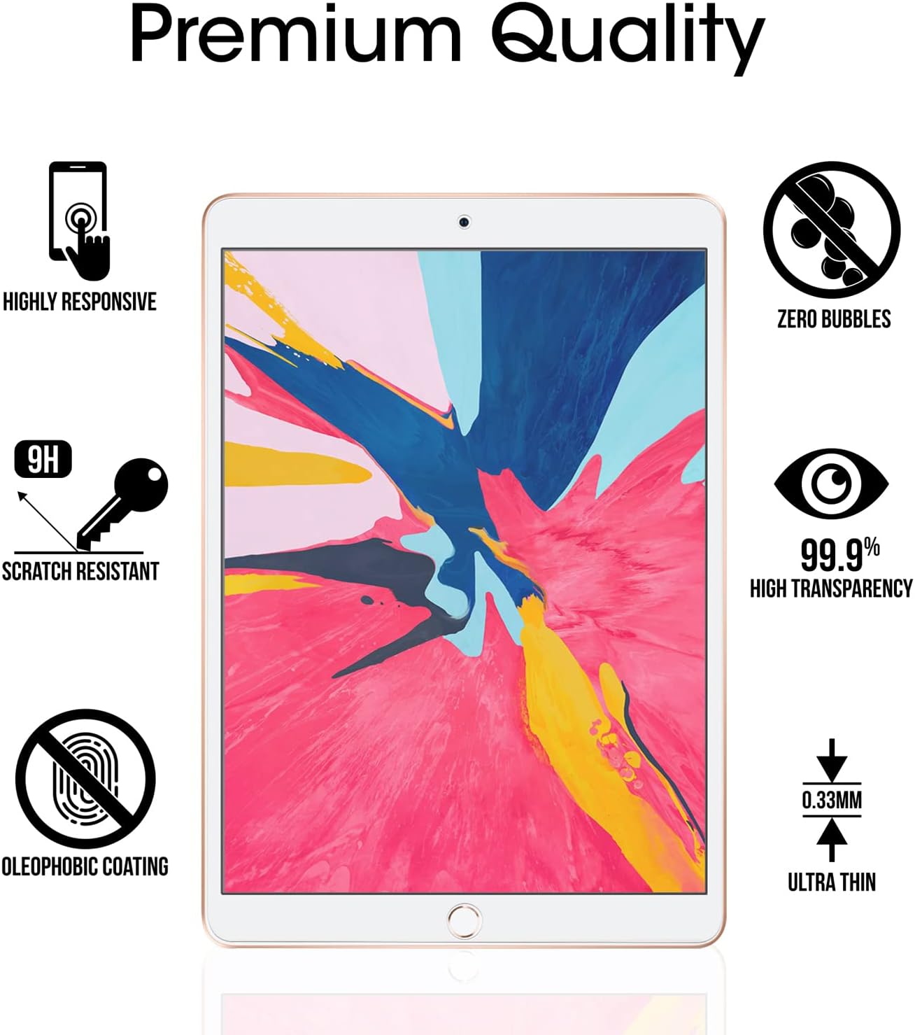 amFilm Glass Screen Protector for iPad Air 3, iPad Pro 10.5" (2017), Apple Pencil Compatible, Tempered Glass, 2 Pack