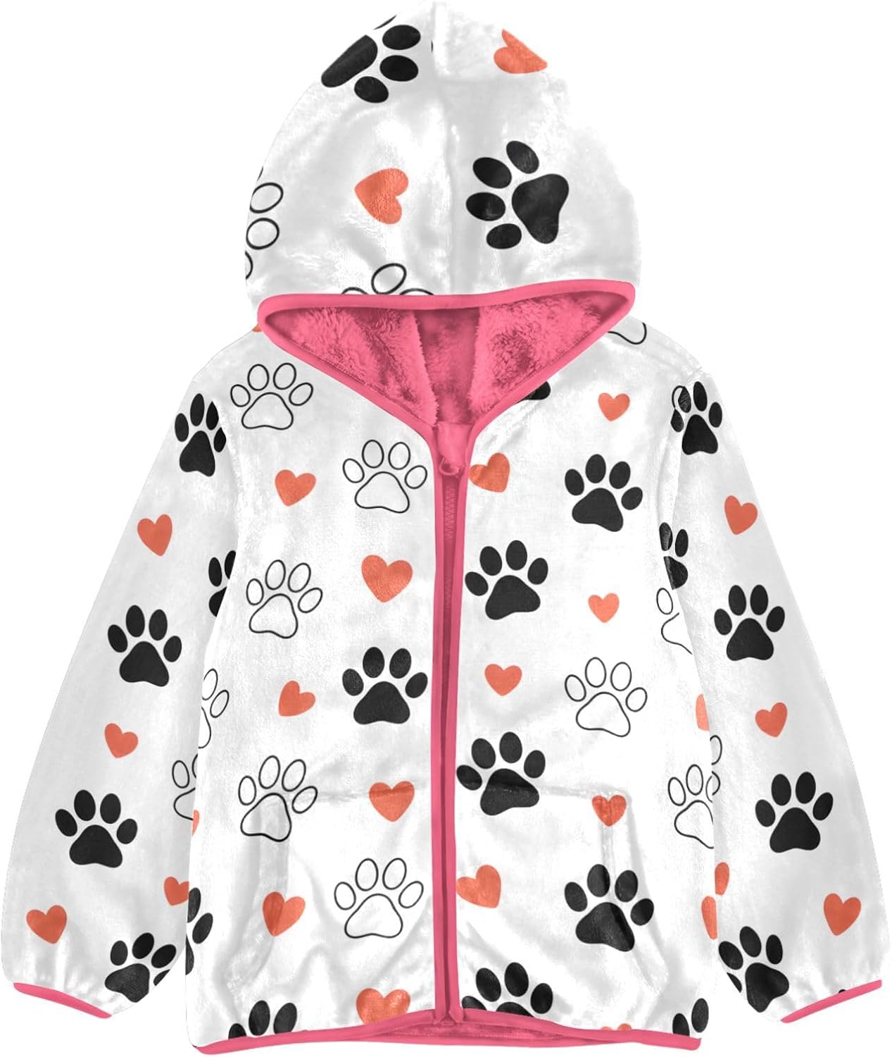 ALAZA Footprints Love Hoodie Jacket for Girls Toddler Fleece Zip Up Coat Plush Jacket Long Sleeve Outerwear for 3 Years