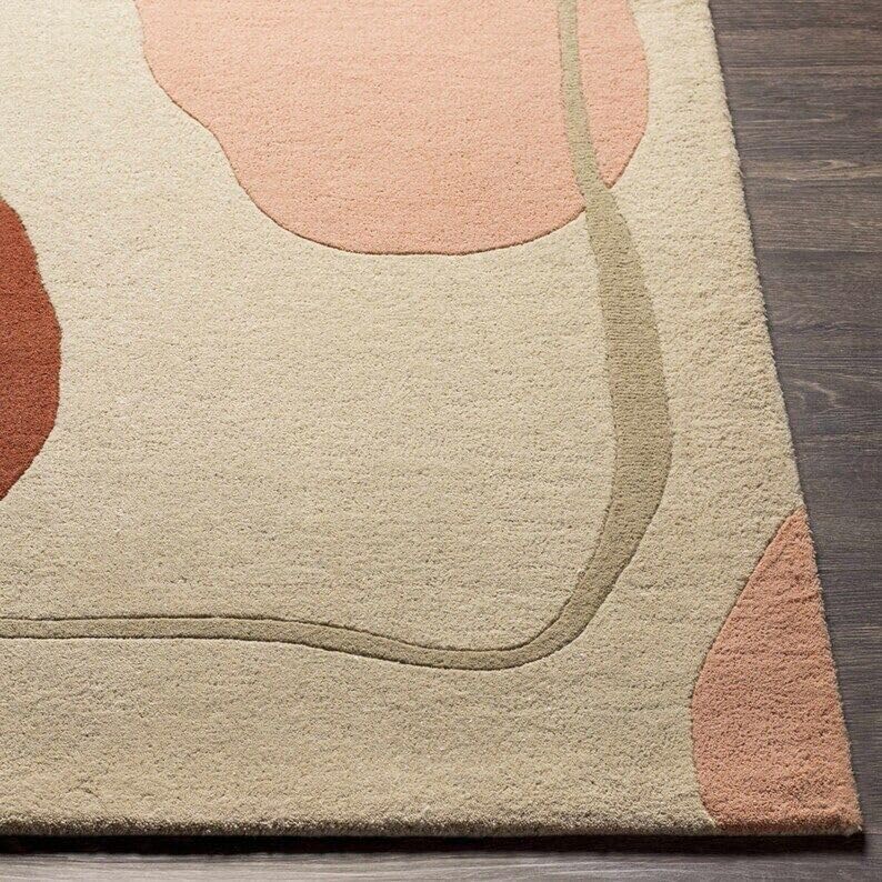 Pastel Abstract Area Rug 9x12 ft | Hand Tufted Modern Minimalist Artistic Carpet
