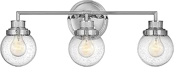 Hinkley Poppy 5933CM Medium Three Light Bathroom Vanity Fixture, Mid-Century Modern, Clear Seedy Glass Globe, Chrome