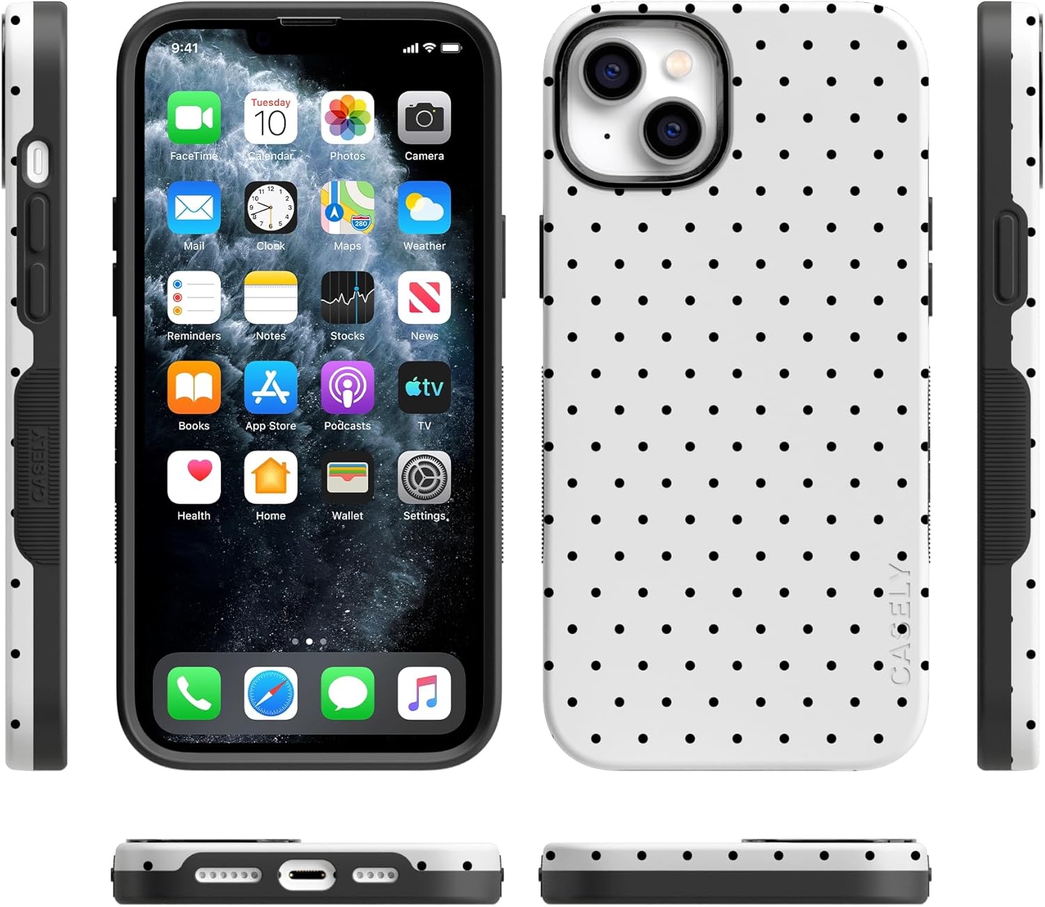 Casely iPhone 14 Plus Case | On the Dot | White Polka Dot | Bold Protective Design | Compatible with MagSafe