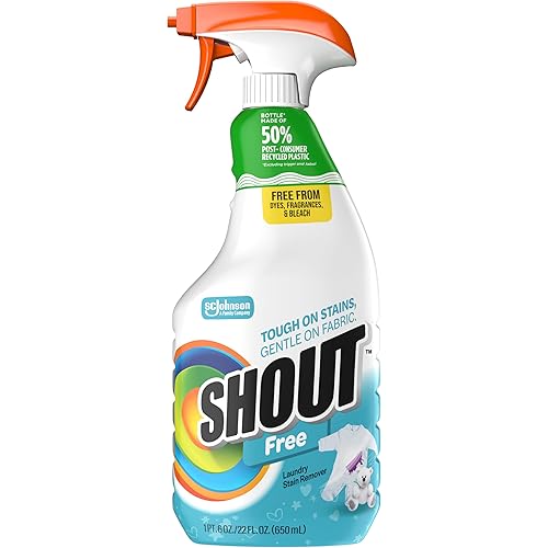 Shout Free Laundry Stain Remover Spray, Active Enzyme Formula is Fragrance, Bleach, and Dye Free, Removes Everyday Stains including Baby Stains - 22oz Spray