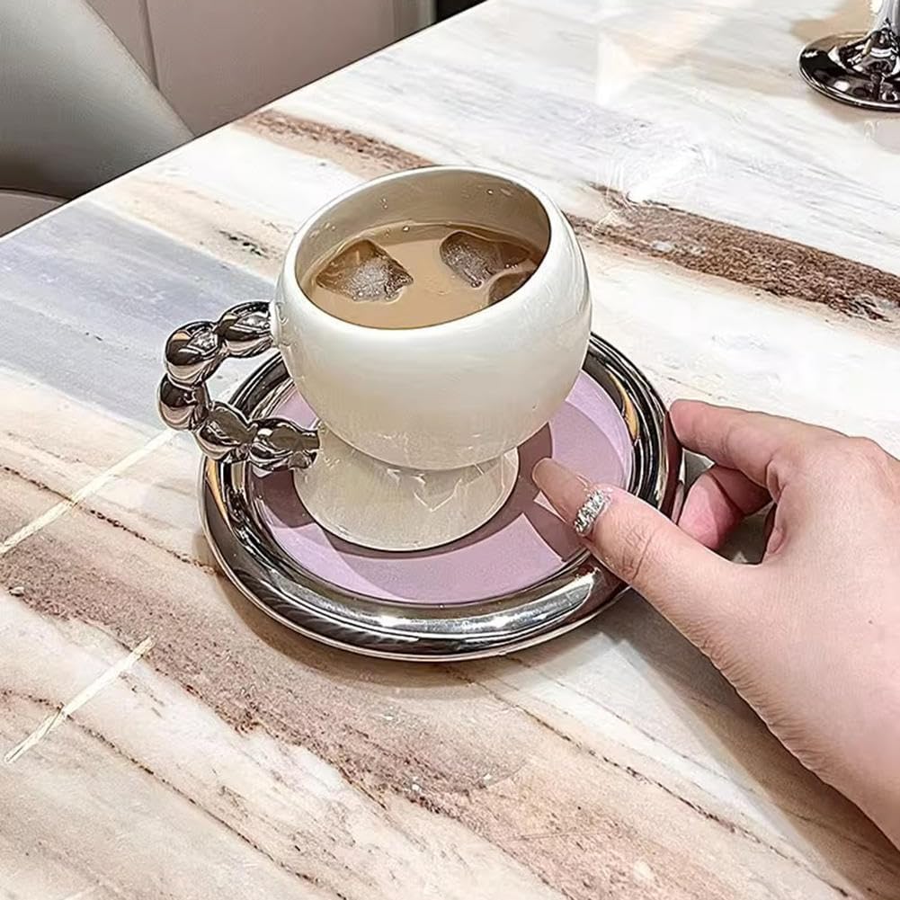 コーヒーカップトソーサーセット、5.4オンスノ茶の木優勝杯トディスク、コーヒーマッグ陶芸、クリエーティヴダカワイイラウンド-roundコウ