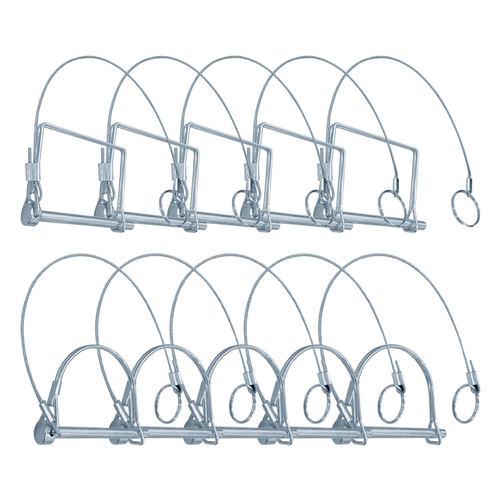 Paquete de 10 pasadores de acoplador de remolque de 1/4 pulgadas de diámetro x 2-3/4 pulgadas con cable extendido y anillo de liberación rápida, pasador de bloqueo de eje de alambre para remolques de