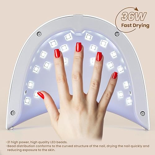 Miniatura 2 de YTD Likomey Lámpara de curado LED UV, secado rápido de 36 W, secadora de uñas suave compacta con base desmontable y ajuste de temporizador, para