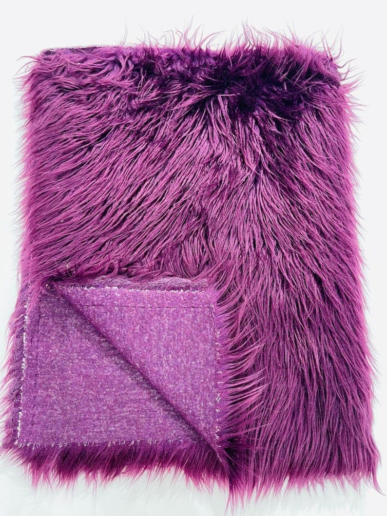 New Creations Fabric & Foam Inc, Shaggy Faux Fur Fabric by Yard, Long Pile Luxury Shaggy Craft. (Plum)