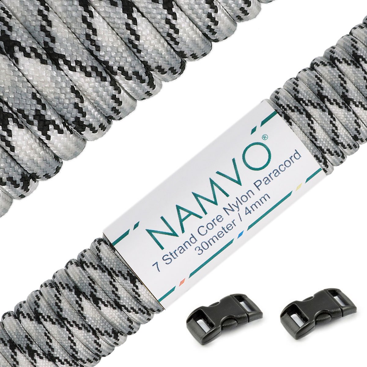 Namvo 550 Paracord Mil Spec Tipo III Cavo a 7 Corde a Paracadute Lunghezza Totale 100ft / 30 Metri, Nero
