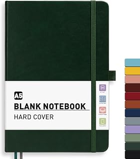 Notizbuch A5 Blanko, Hardcover,Skizzenbuch, Leder Notizblock With 140 Blatt 100GSM, Tagebuch für Skizzenblock - Dunkelgrün