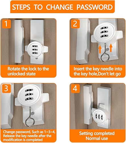 Miniatura 9 de Paquete de 2 cerraduras mecánicas negras con contraseña para puertas de granero, entrada sin llave para proteger la privacidad, pestillo abatible de
