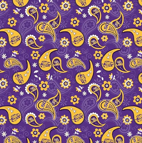 Louisiana State University LSU Tigers Fabric – Officially Licensed Louisiana State University Cotton Quilting Fabric by Sykel Enterprises, Precut Yardage for Sewing & Crafts Paisley