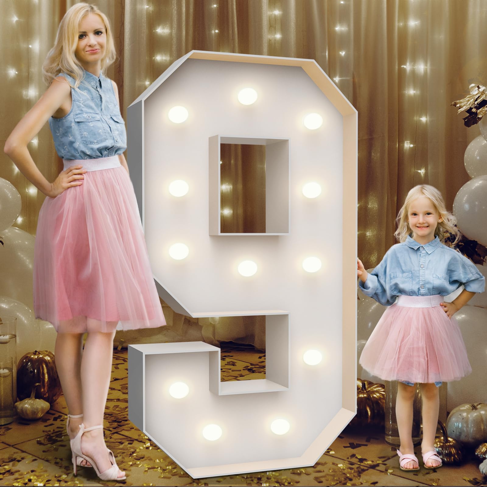 4FT Marquee Light Up Numbers 9,Party Decoration Large Marquee Light Up Letters with Weighted Water Bag,Pre-cut Foam Board Set Can Be Used for Birthdays,Weddings,Baby Anniversaries โ image 1