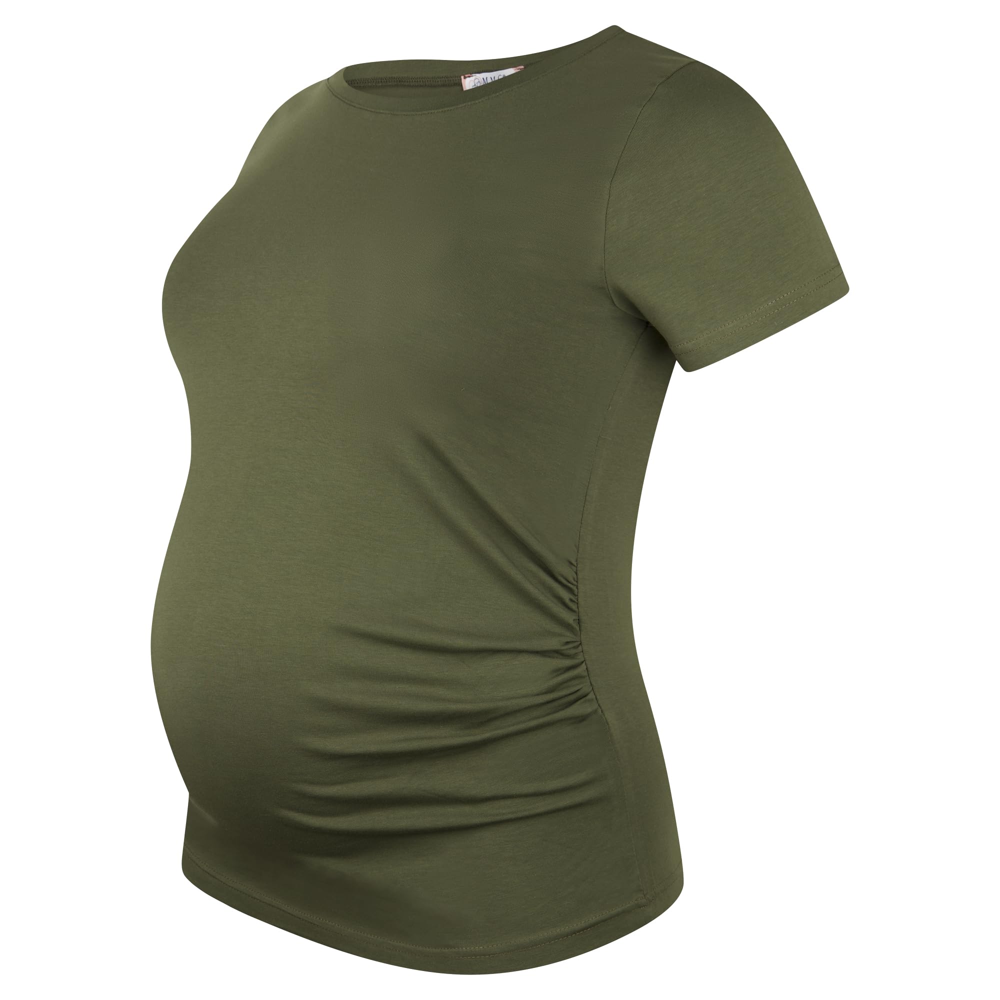 M.M.C. Lot de 3 t-shirts de maternité à manches courtes pour femme – Mode de maternité basique, couleur unie, fronces croissantes, 95 % coton, S à XL